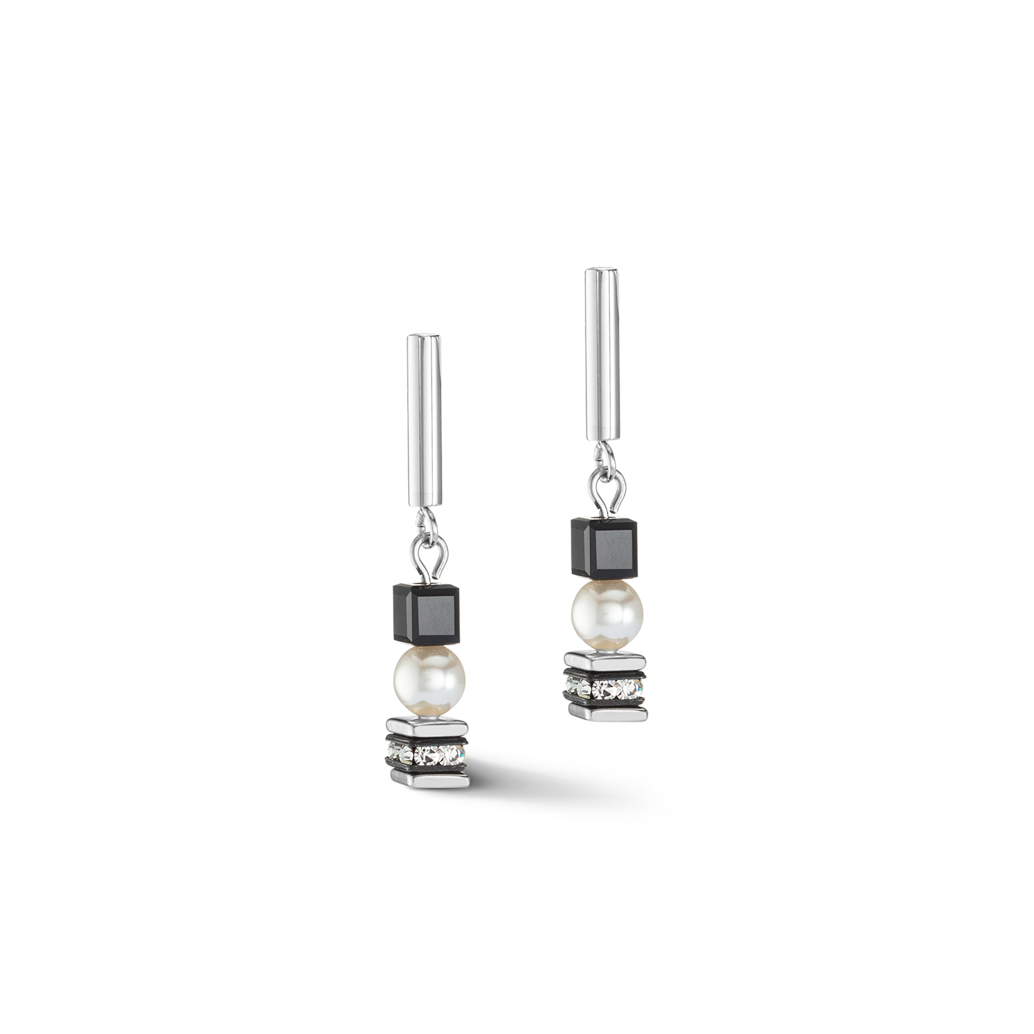 Orecchini Mysterious Cubes & Pearls argento-nero
