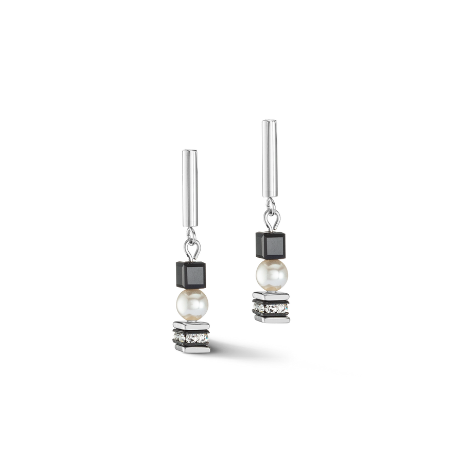 Orecchini Mysterious Cubes & Pearls argento-nero