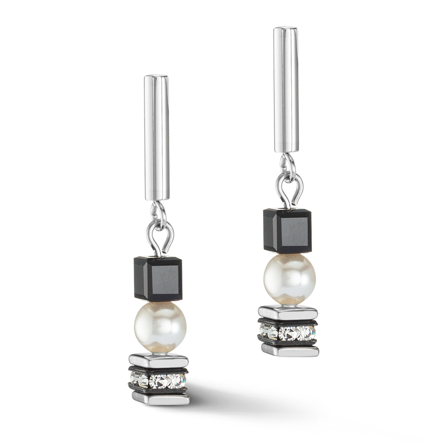 Orecchini Mysterious Cubes & Pearls argento-nero