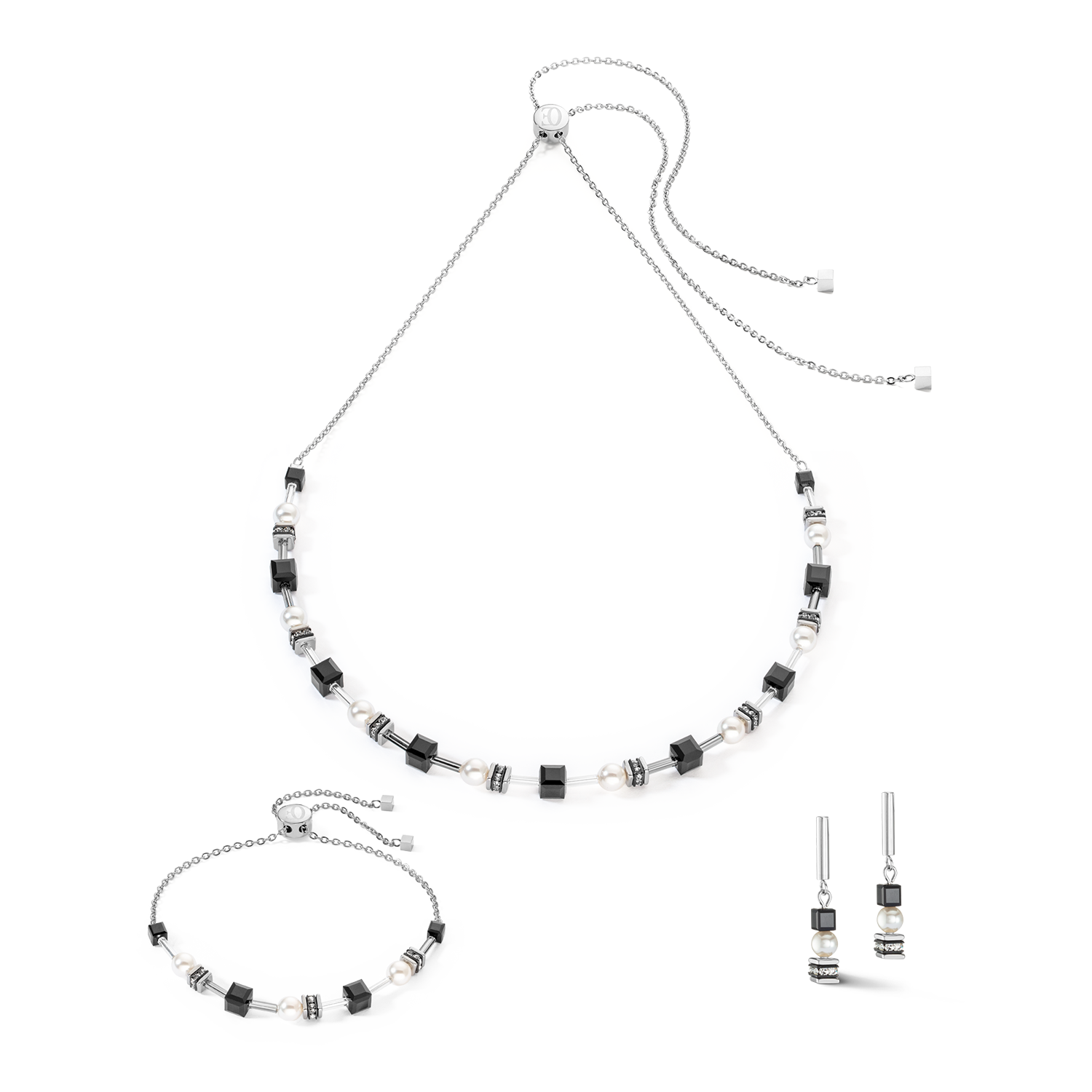 Orecchini Mysterious Cubes & Pearls argento-nero