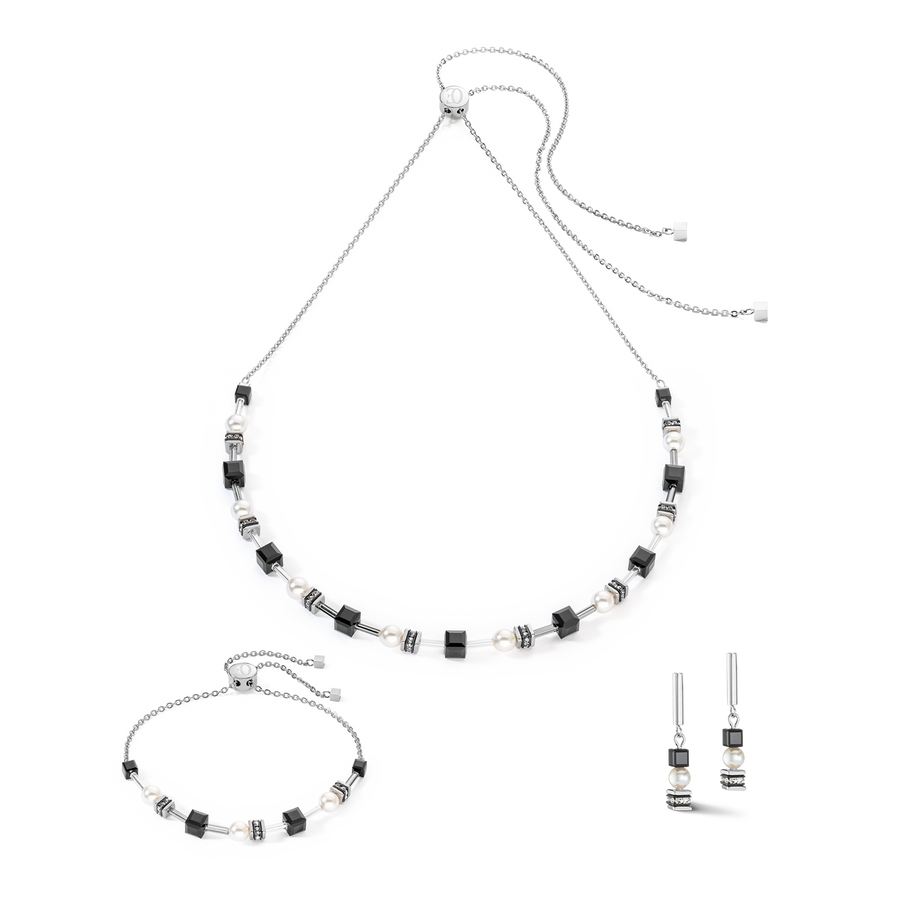 Orecchini Mysterious Cubes & Pearls argento-nero