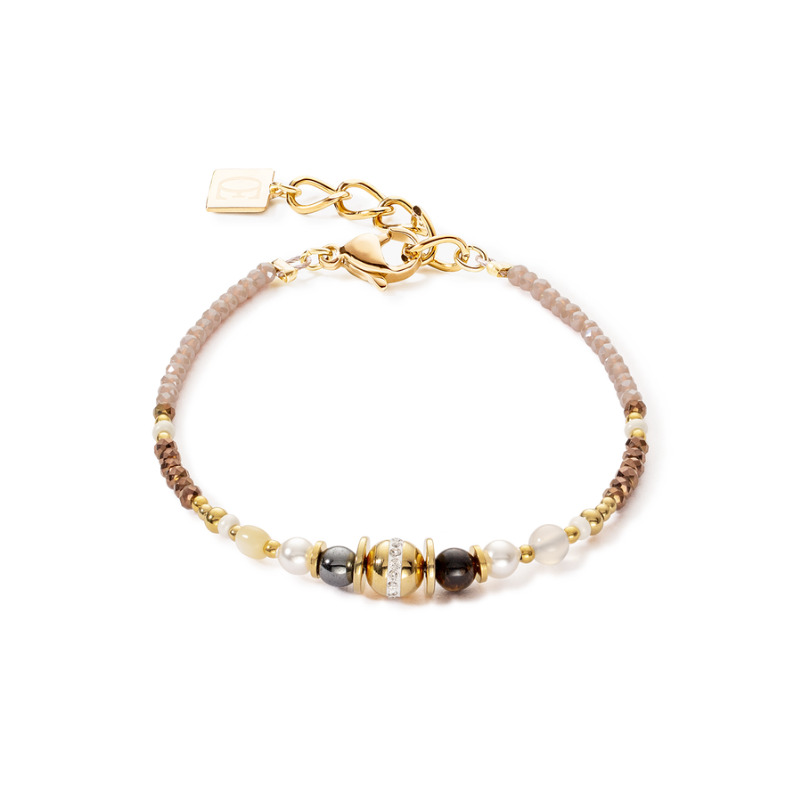 Braccialetto palla small di pietre preziose e Crystal Pearls marron-oro