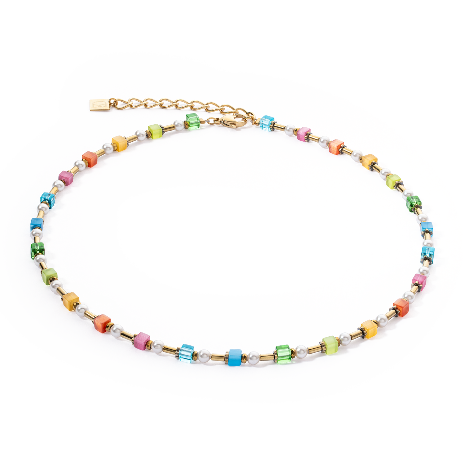 Collana Mini Cubes e Pearls Mix oro-arcobaleno