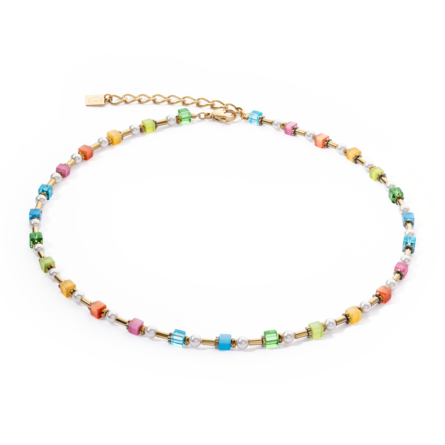 Collana Mini Cubes e Pearls Mix oro-arcobaleno