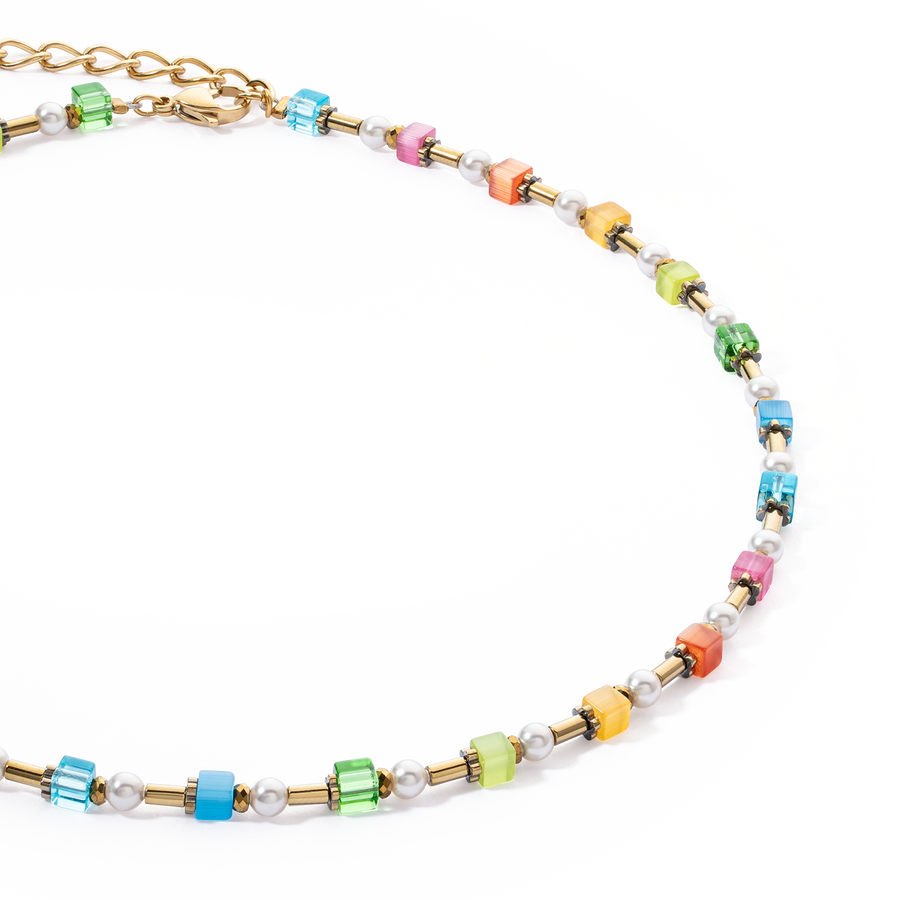 Collana Mini Cubes e Pearls Mix oro-arcobaleno