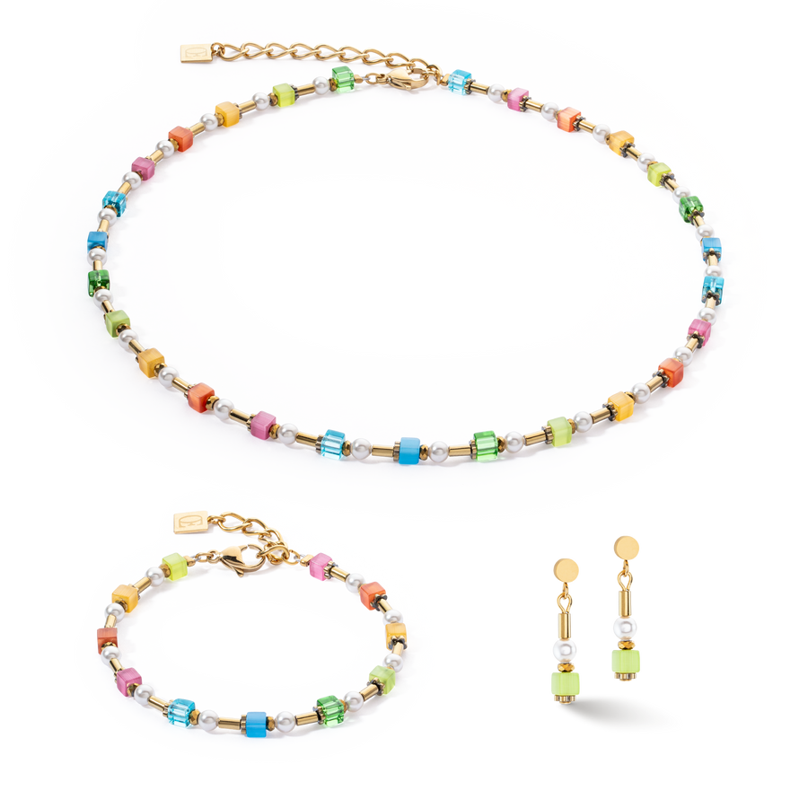 Collana Mini Cubes e Pearls Mix oro-arcobaleno