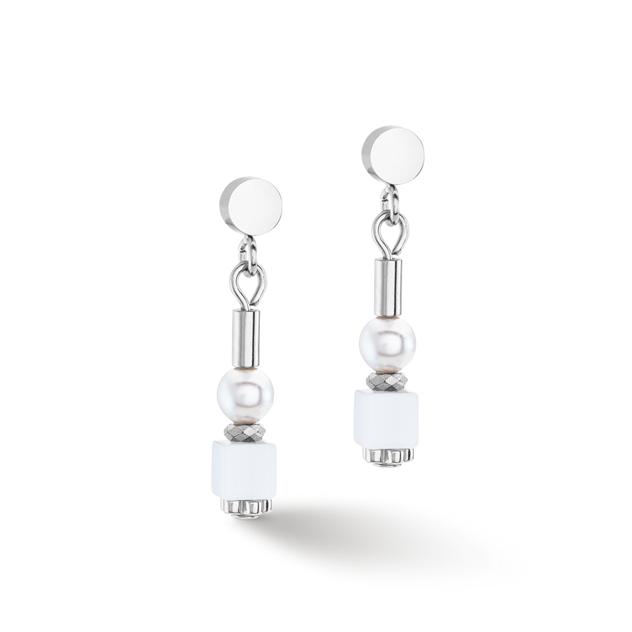 Orecchini Mini Cubes e Pearls Mix bianco-argento