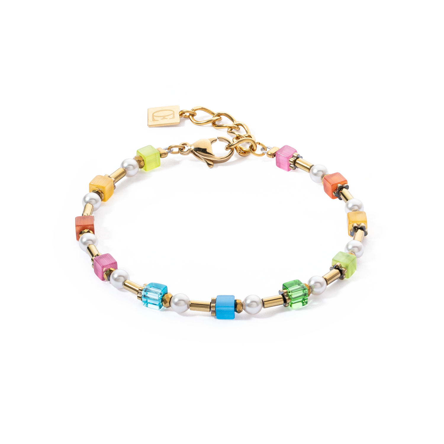 Bracciale Mini Cubes e Pearls Mix oro-arcobaleno