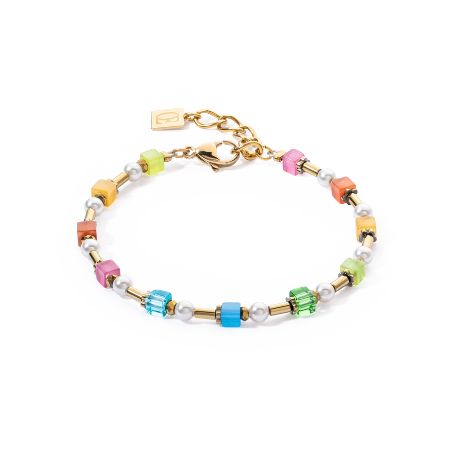 Bracciale Mini Cubes e Pearls Mix oro-arcobaleno