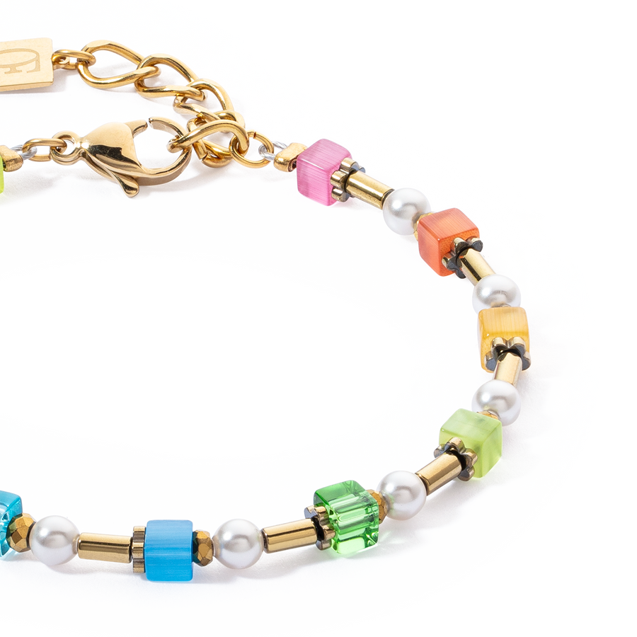 Bracciale Mini Cubes e Pearls Mix oro-arcobaleno