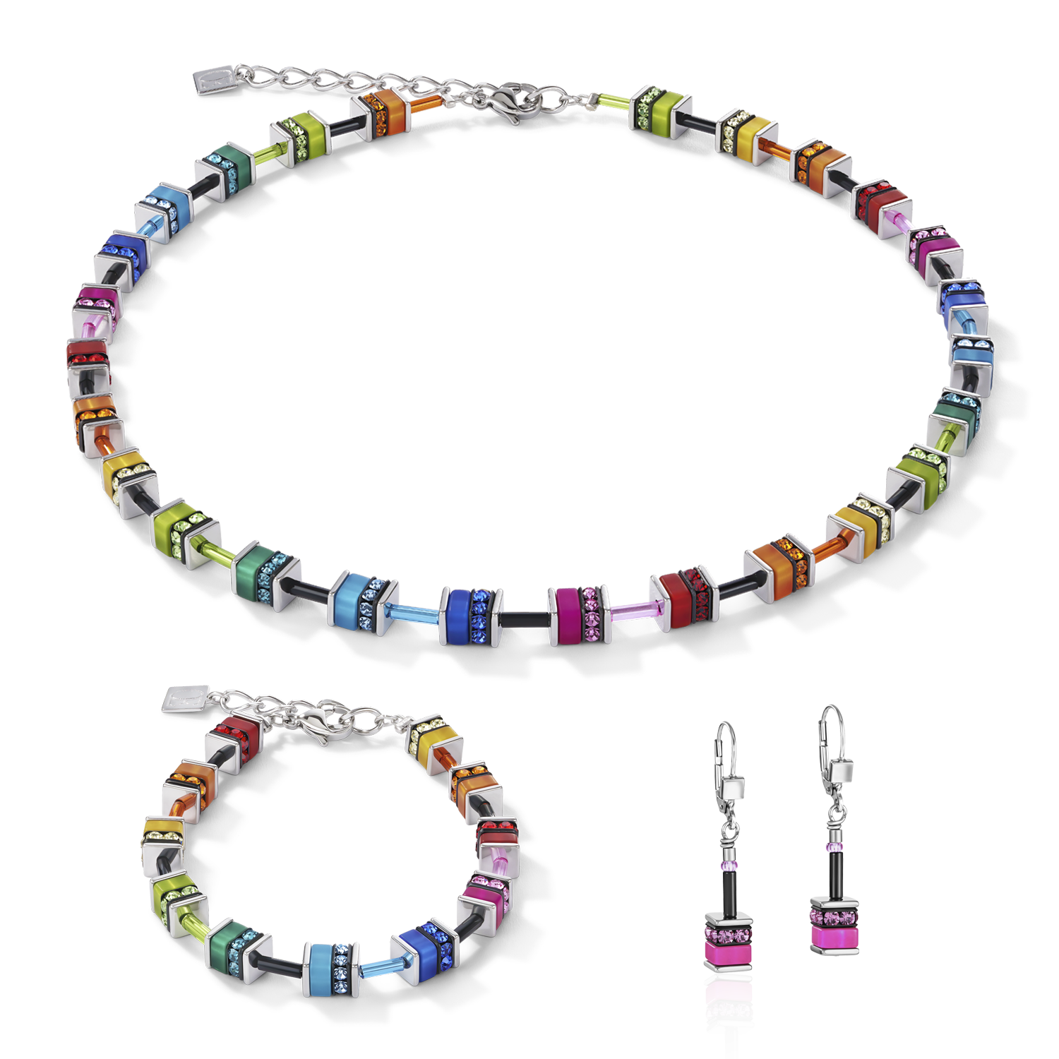 Collana GeoCUBE® classic Polaris & Strass multicolor