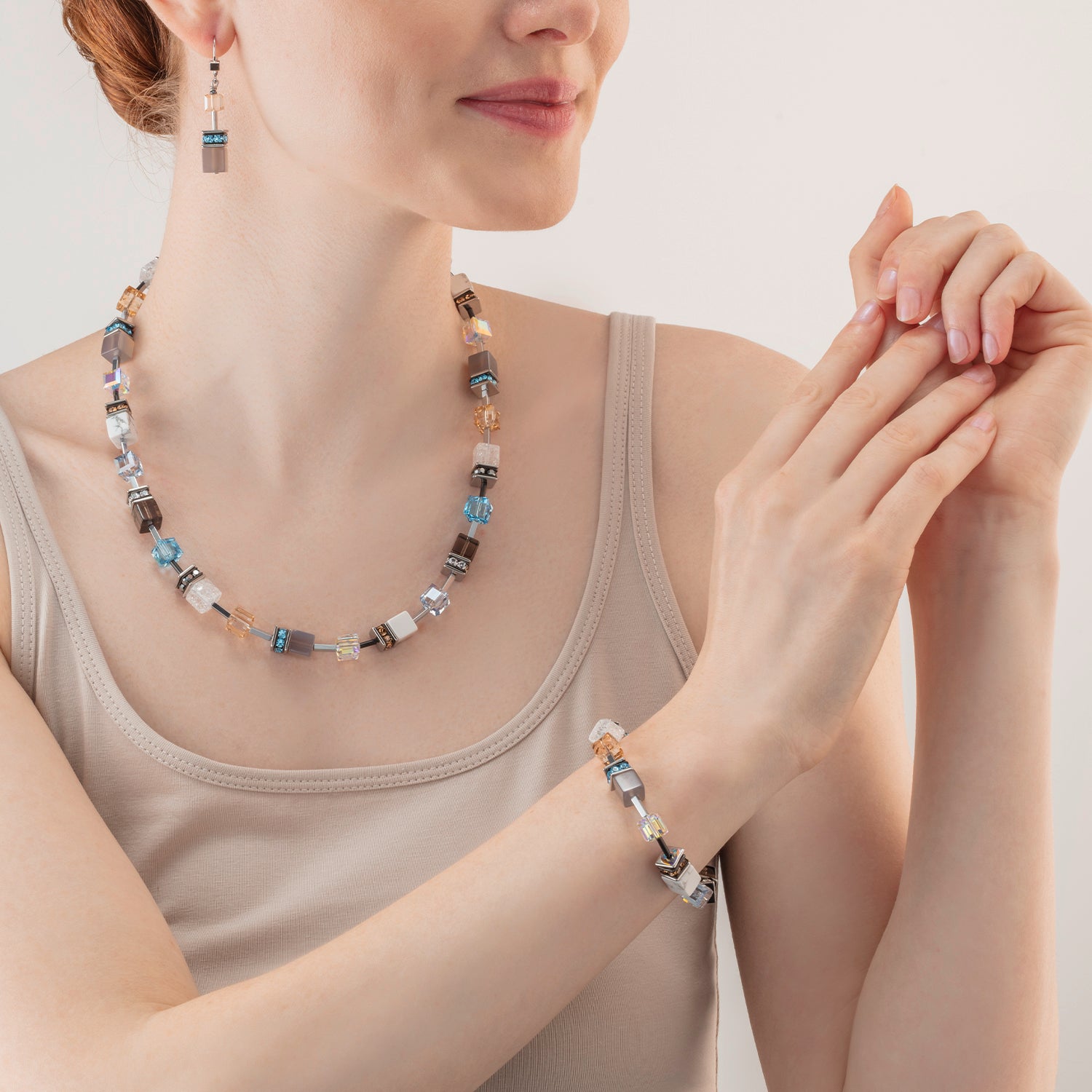 Collana GeoCUBE® Iconic Statement Precious aqua beige