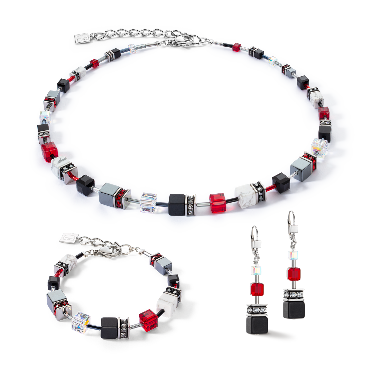 Collana GeoCUBE® Iconic Precious 47,5 cm nero-rosso