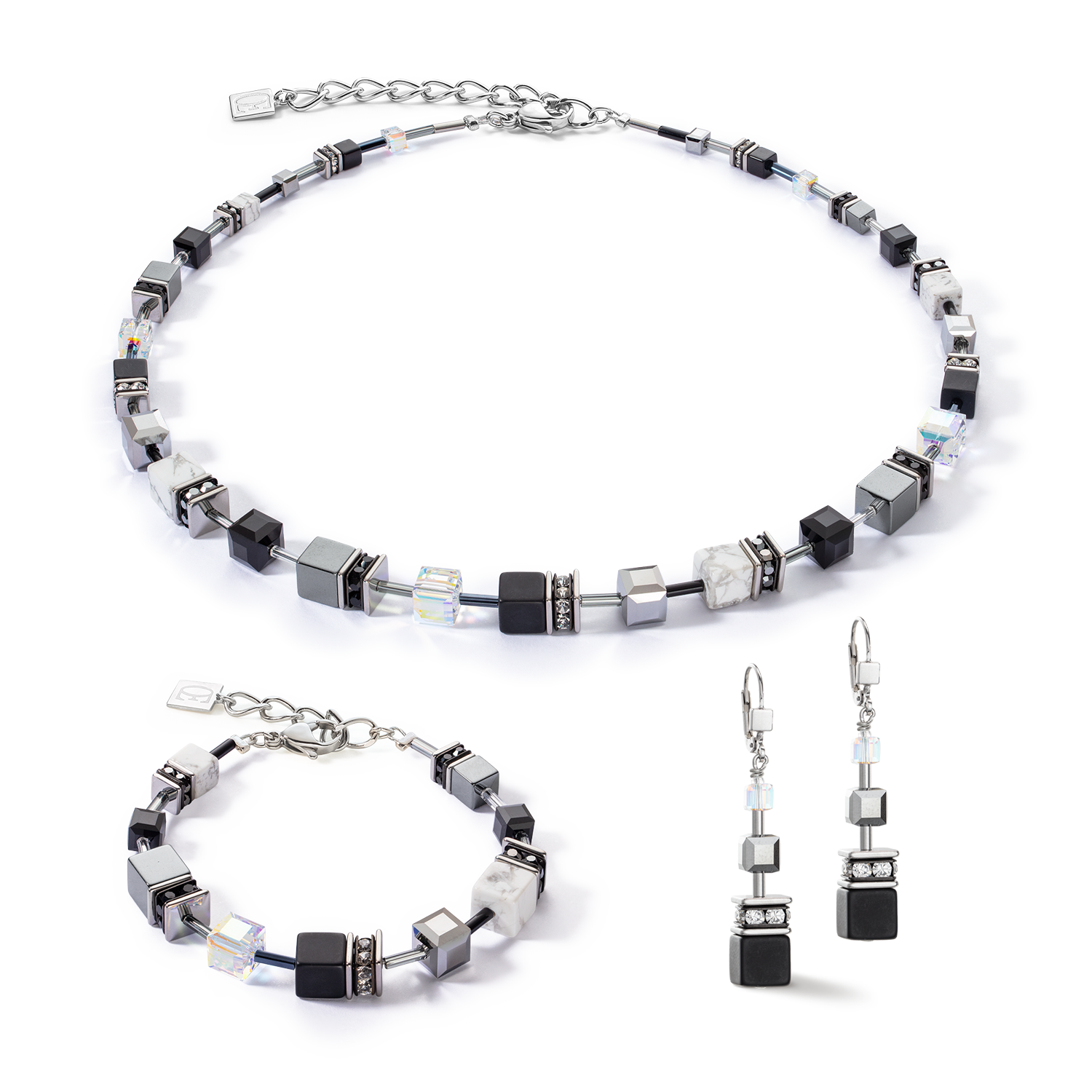 Collana GeoCUBE® Iconic Precious 47,5 cm nero-bianco