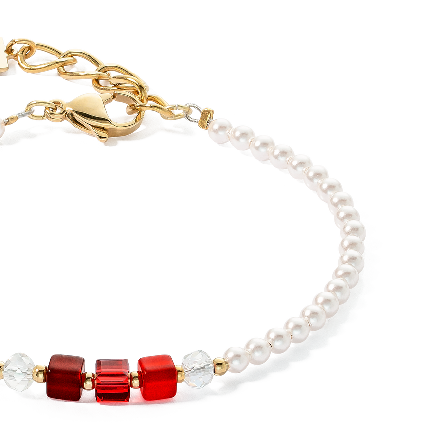 Bracciale Princess Pearls & Cubes oro-rosso