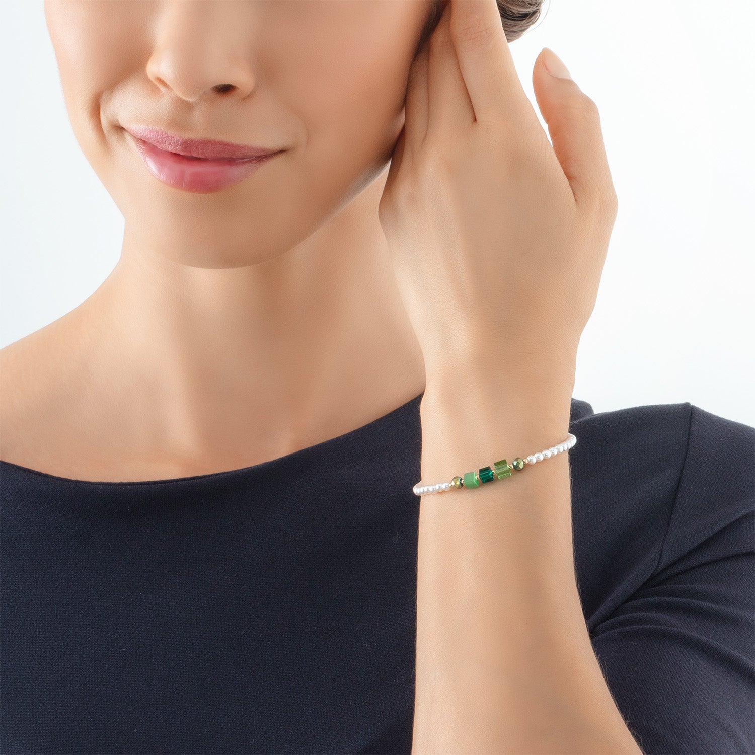 Bracciale Princess Pearls & Cubes oro-verde