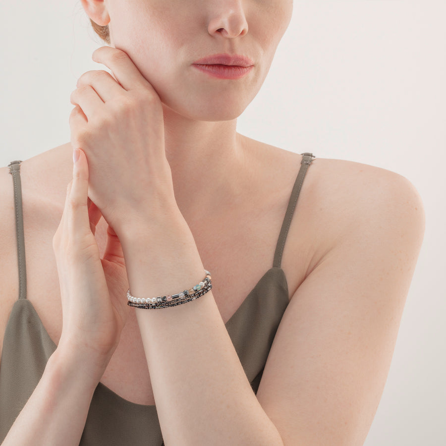 Set de gioielli Bracciali Princess Pearls Asimmetria e Sparkling Dot Delicate antracite aqua-rosa