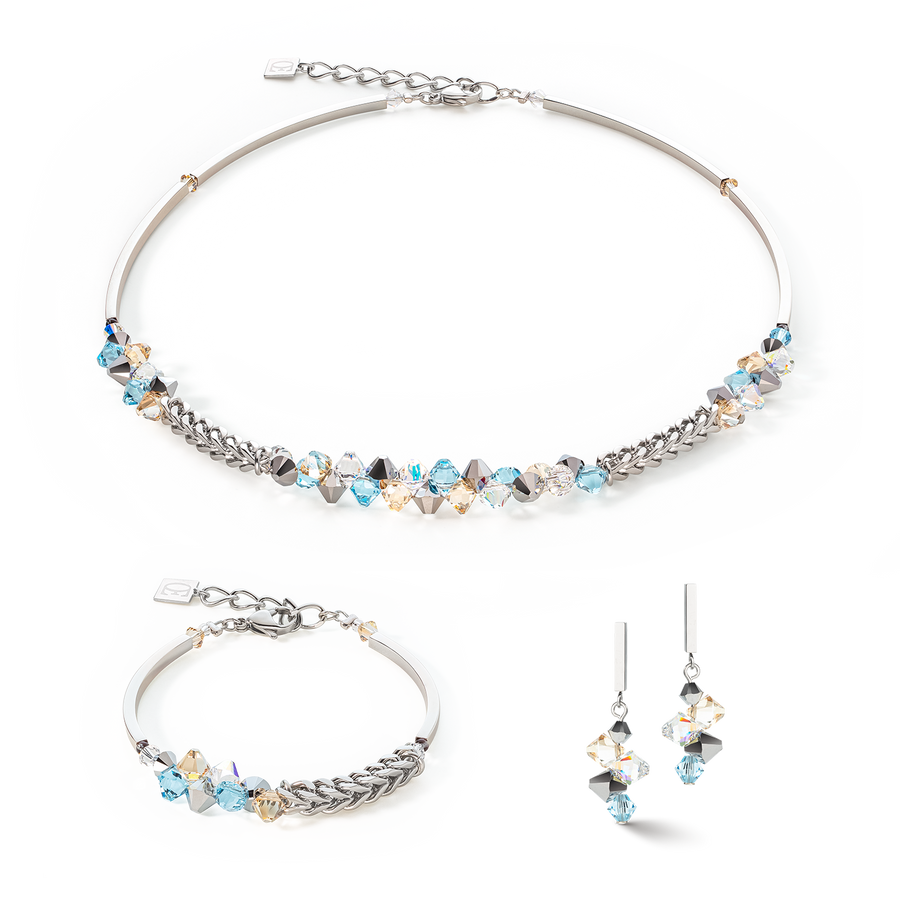 Orecchini Dancing Crystals & Chunky Chain aqua