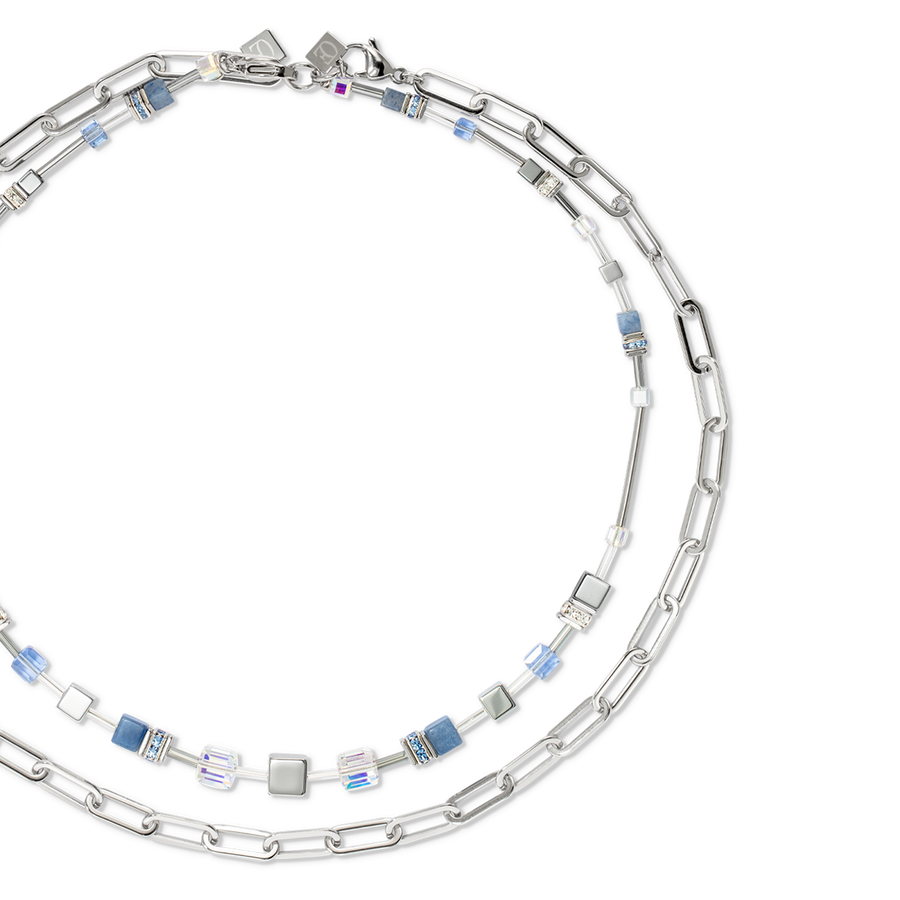 Collana GeoCUBE® Fusion Chain argento-blu