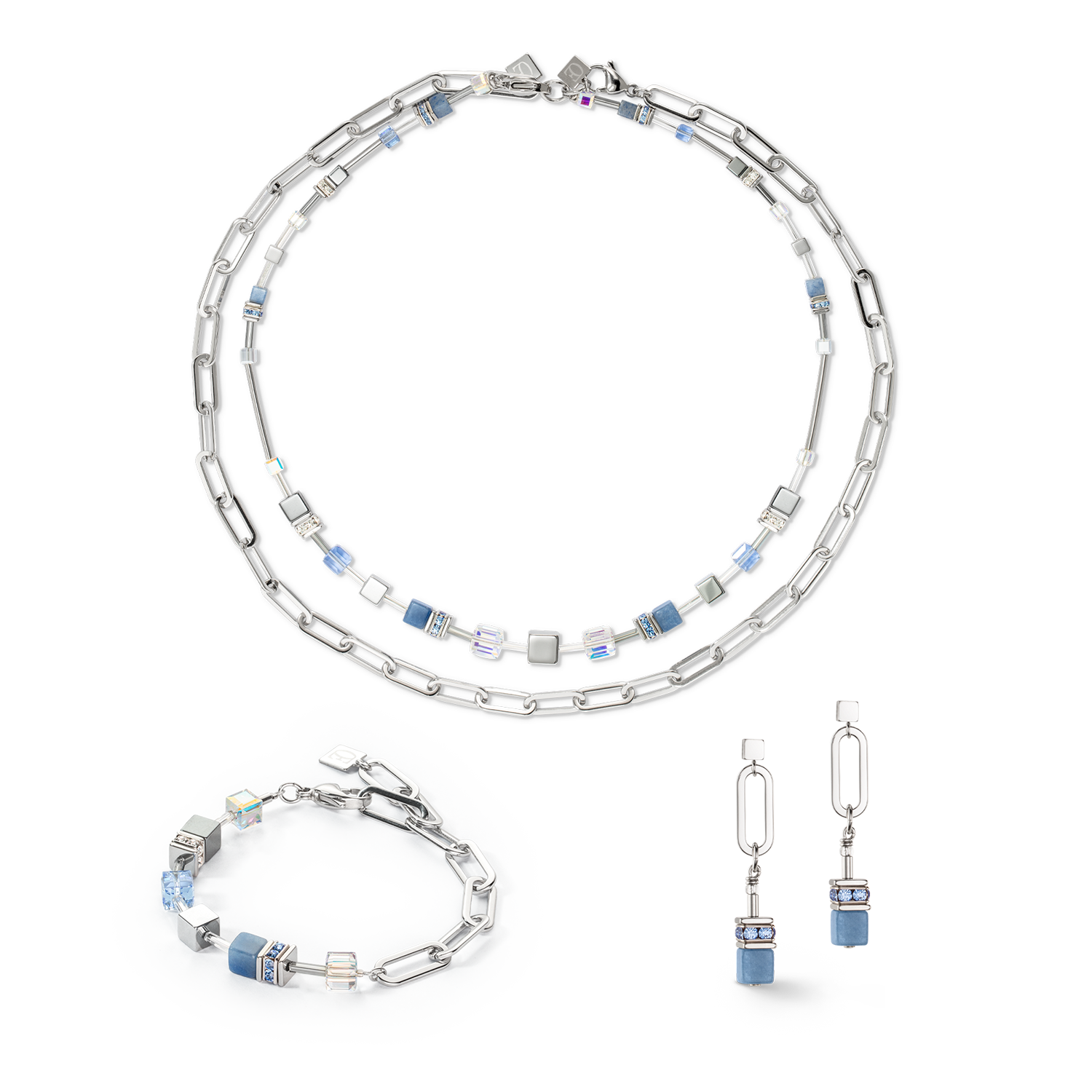 Collana GeoCUBE® Fusion Chain argento-blu