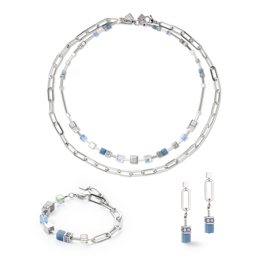 Bracciale GeoCUBE® Fusion Chain argento-blu