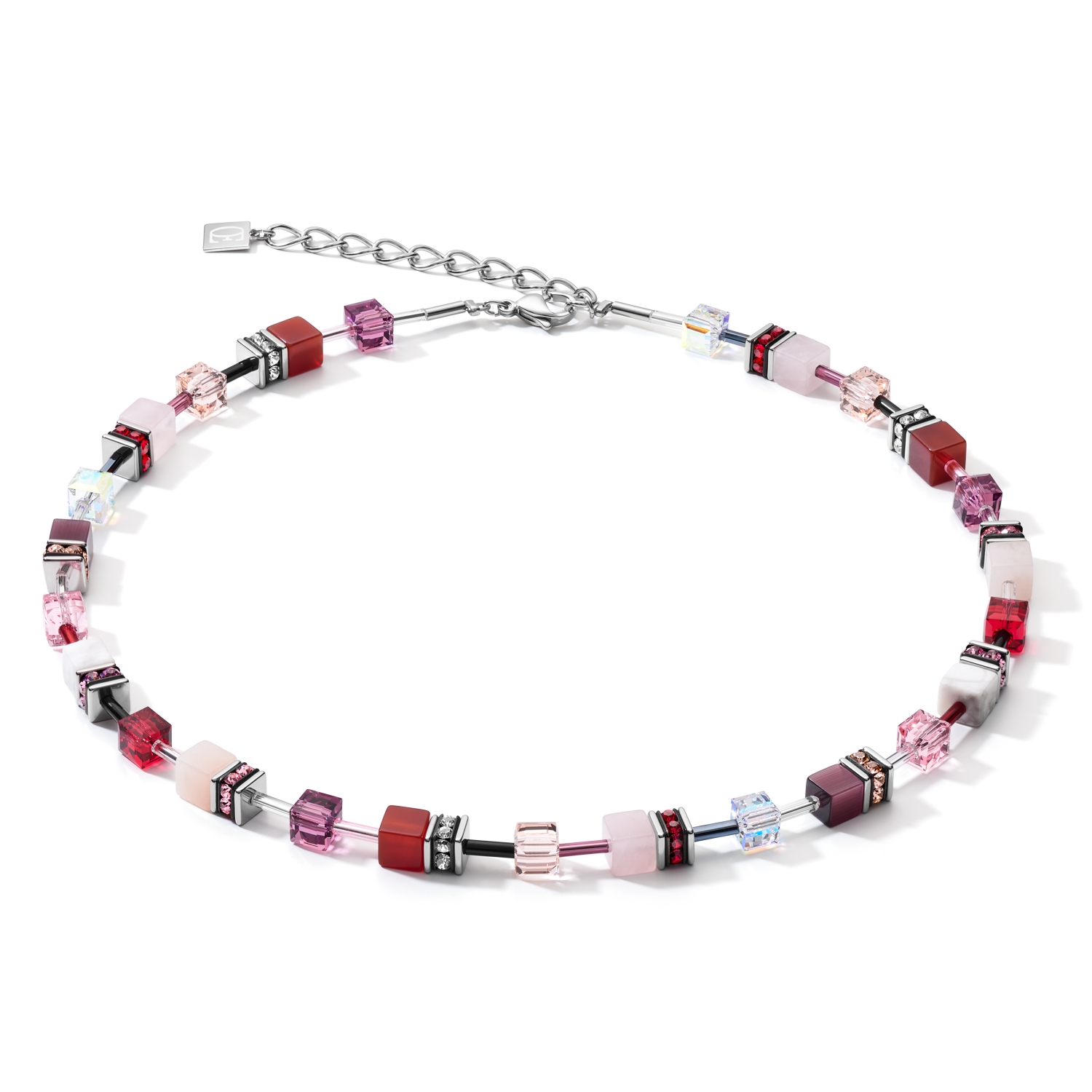 Collana GeoCUBE® cristalli e pietre preziose rosso-viola