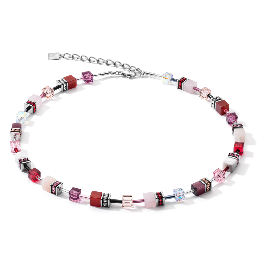 Collana GeoCUBE® cristalli e pietre preziose rosso-viola