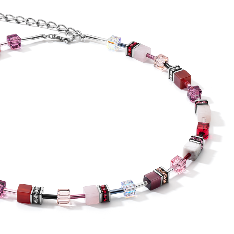 Collana GeoCUBE® cristalli e pietre preziose rosso-viola