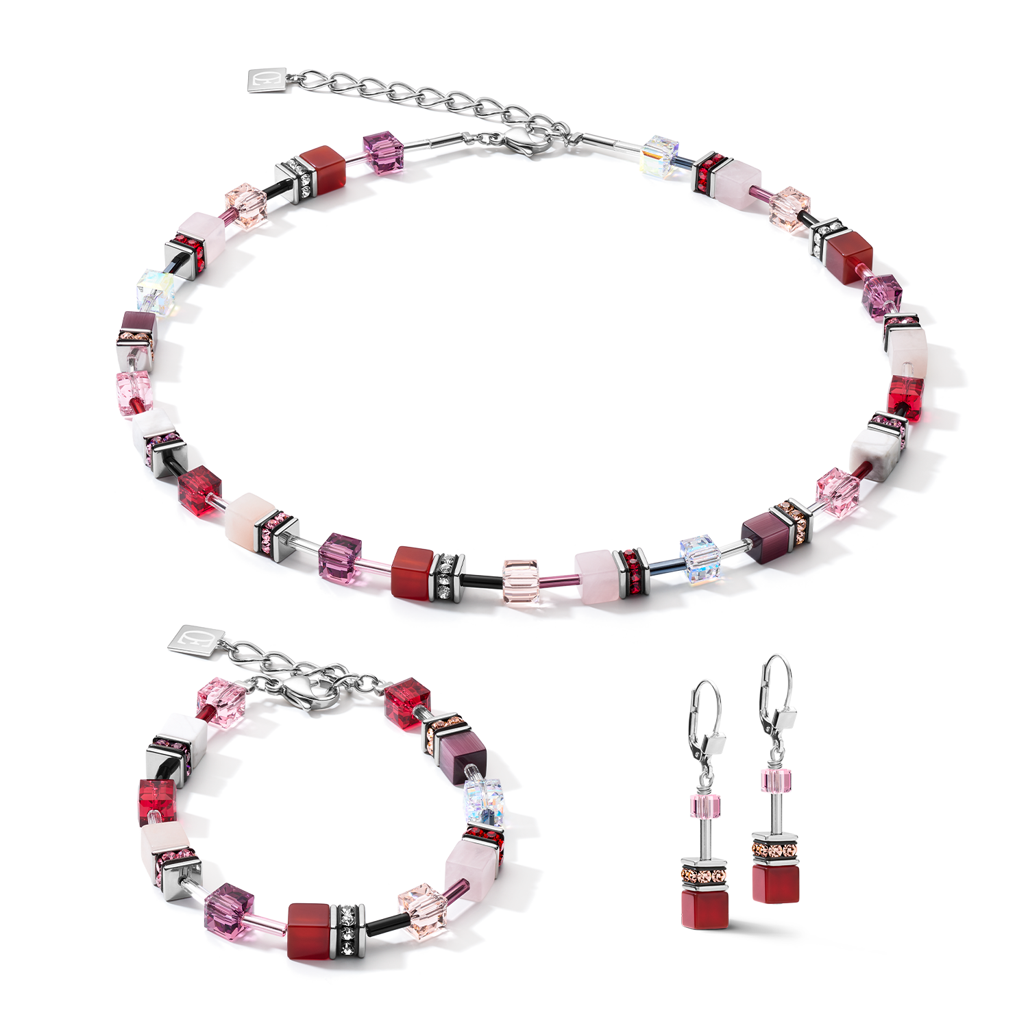 Collana GeoCUBE® cristalli e pietre preziose rosso-viola