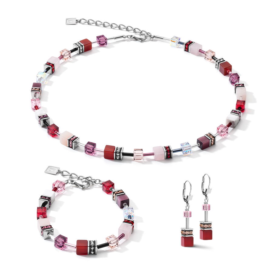 Collana GeoCUBE® cristalli e pietre preziose rosso-viola