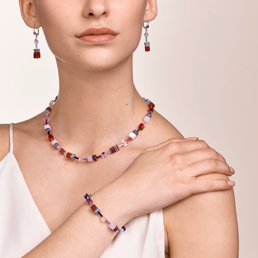 Collana GeoCUBE® cristalli e pietre preziose rosso-viola
