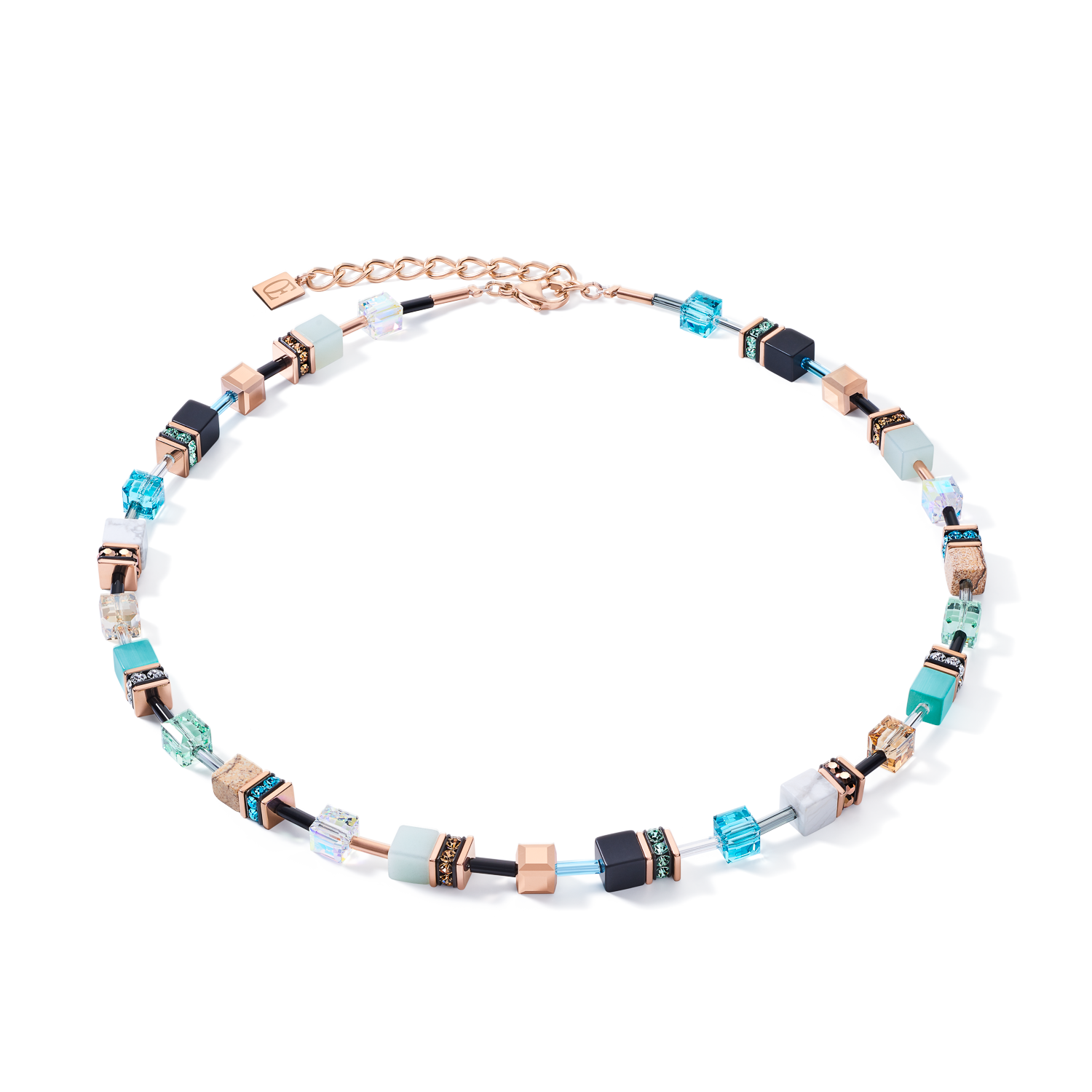 Collana GeoCUBE® cristalli e pietre preziose aqua-beige