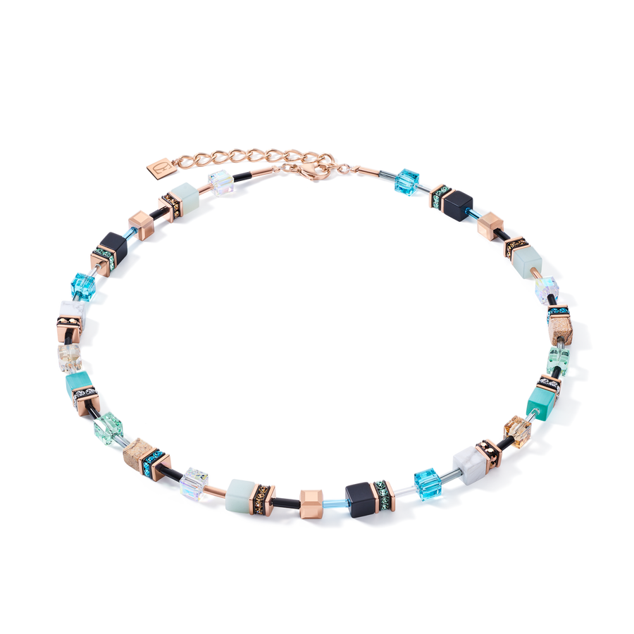 Collana GeoCUBE® cristalli e pietre preziose aqua-beige