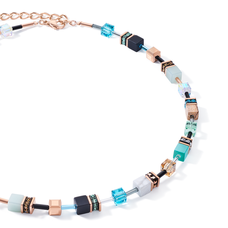 Collana GeoCUBE® cristalli e pietre preziose aqua-beige