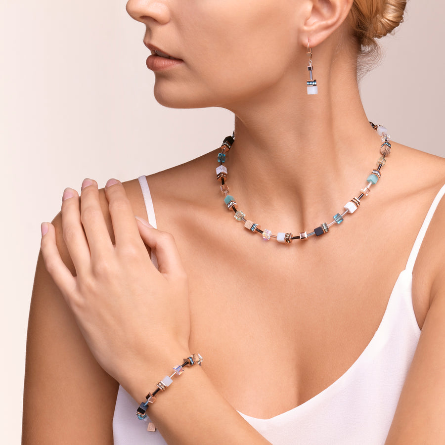 Collana GeoCUBE® cristalli e pietre preziose aqua-beige