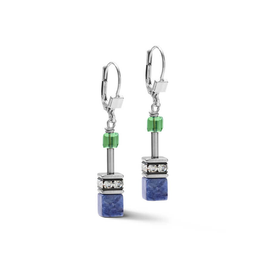 Orecchini GeoCUBE® cristalli e pietre preziose blu-verde