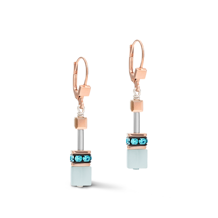 Orecchini GeoCUBE® cristalli e pietre preziose aqua-beige