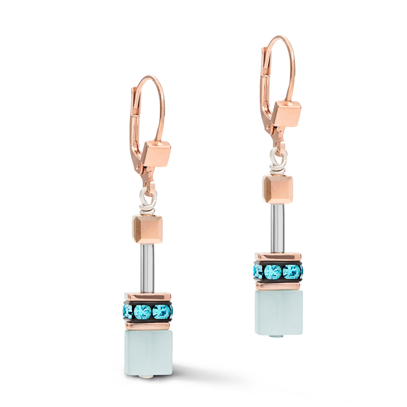 Orecchini GeoCUBE® cristalli e pietre preziose aqua-beige