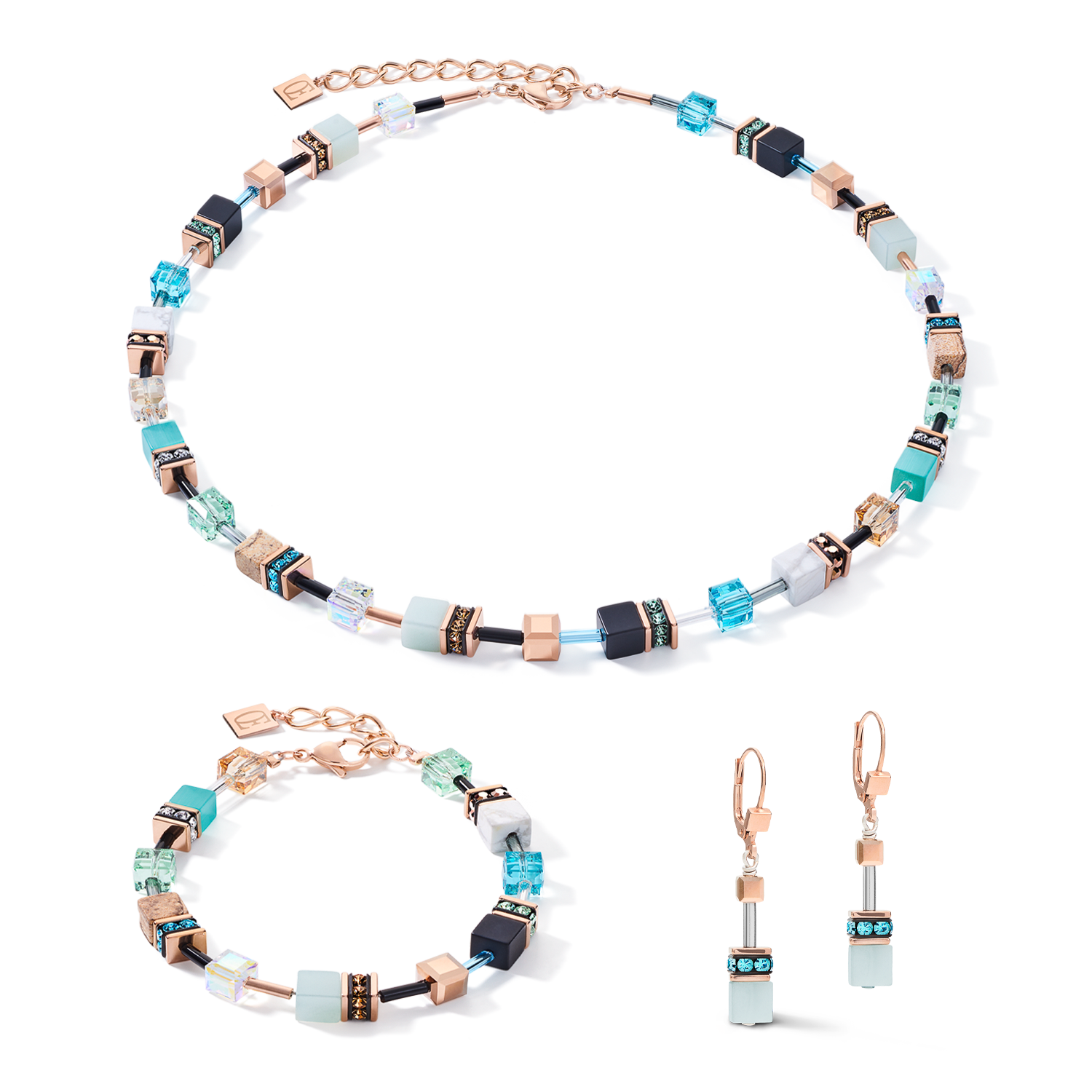 Orecchini GeoCUBE® cristalli e pietre preziose aqua-beige