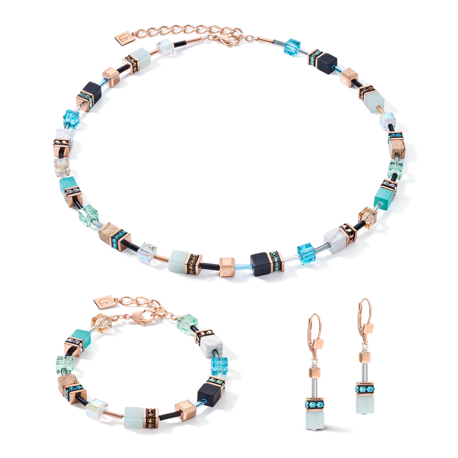 Orecchini GeoCUBE® cristalli e pietre preziose aqua-beige