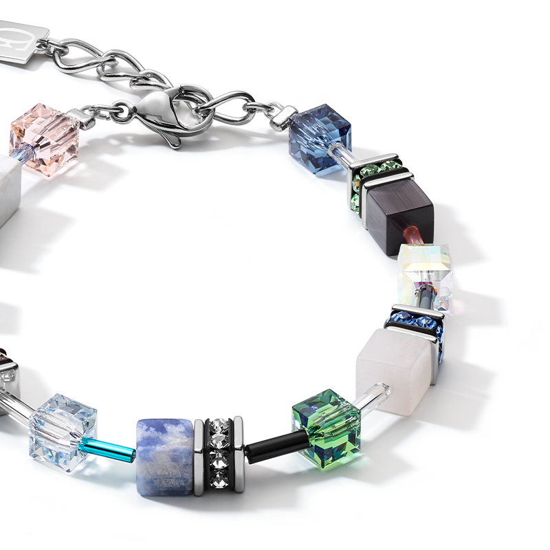 Braccialetto GeoCUBE® cristalli e pietre preziose blu-verde