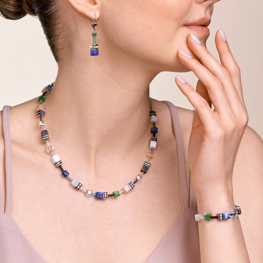 Braccialetto GeoCUBE® cristalli e pietre preziose blu-verde