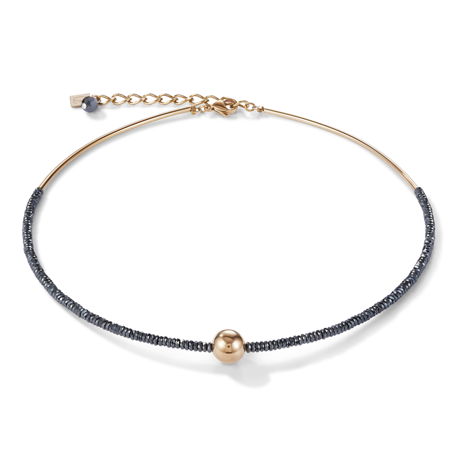 Collana ematite e acciaio inox oro rosé