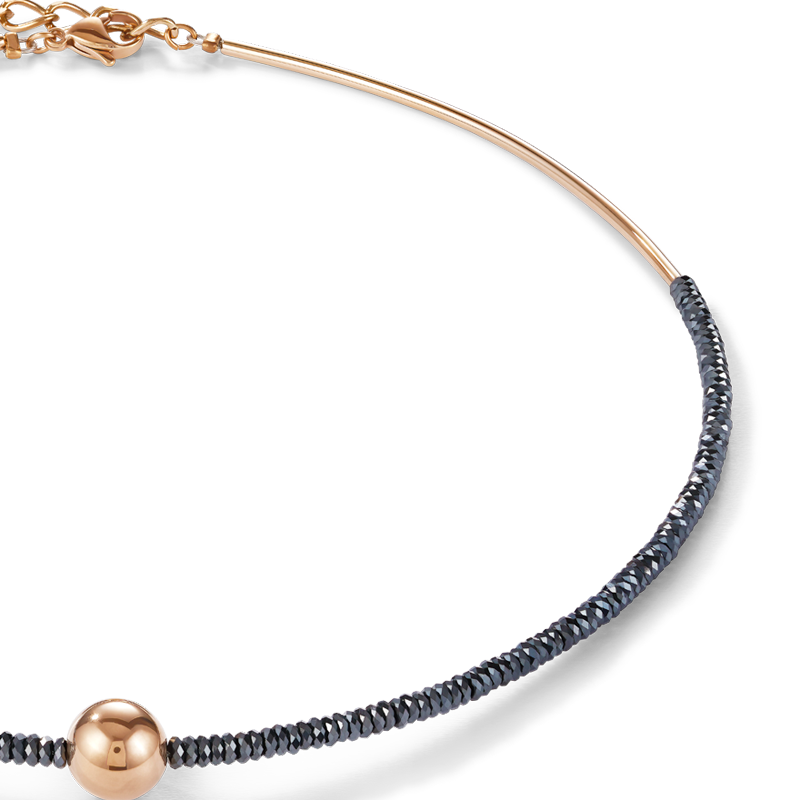 Collana ematite e acciaio inox oro rosé