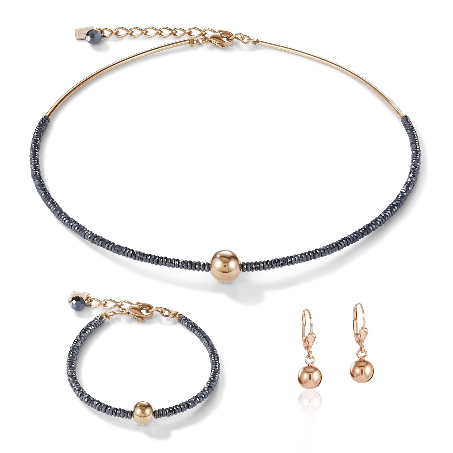 Collana ematite e acciaio inox oro rosé