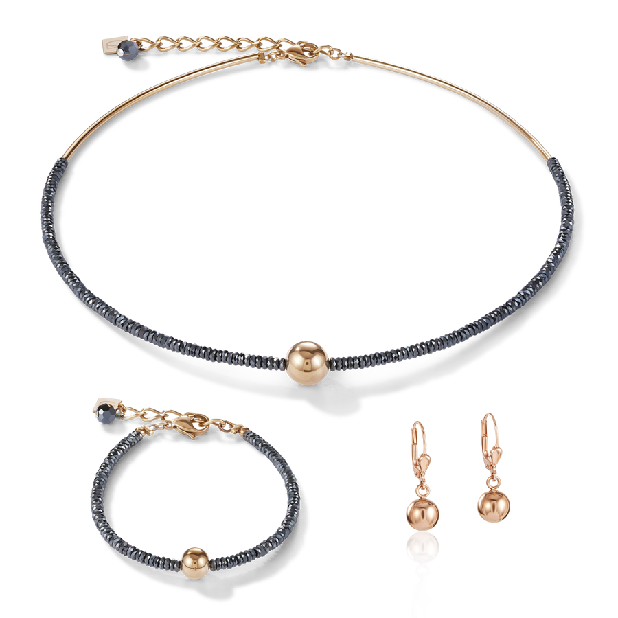 Collana ematite e acciaio inox oro rosé