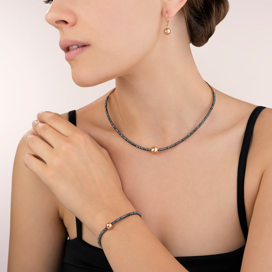Collana ematite e acciaio inox oro rosé