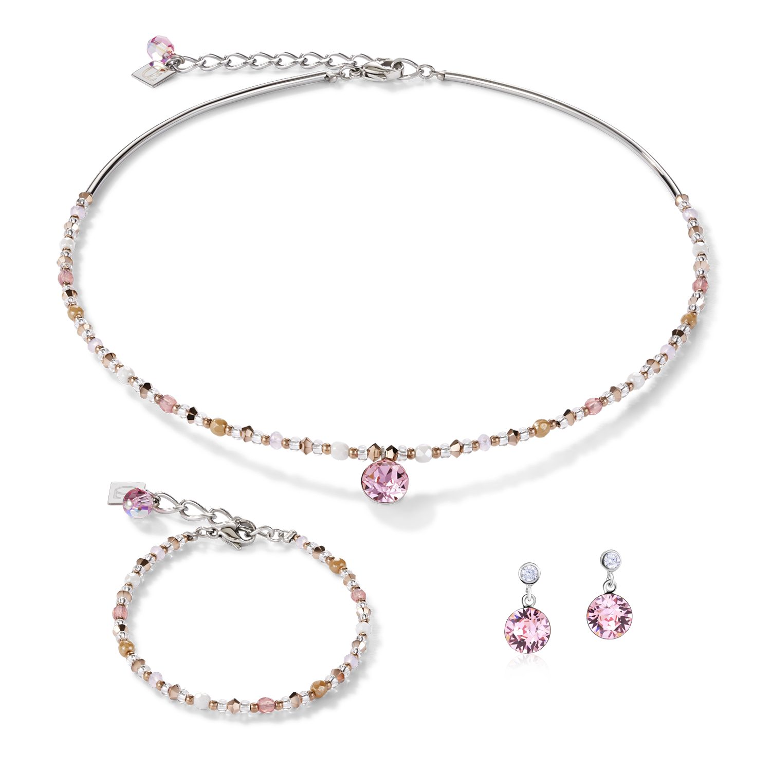 Orecchini cristalli e acciaio inox rosa chiaro