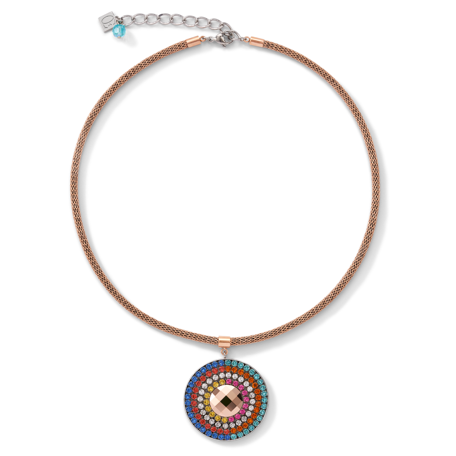Collana amuleto small cristalli e mesh multicolor