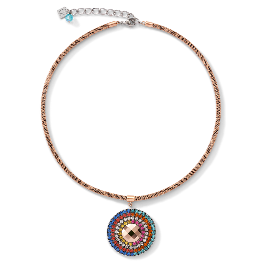 Collana amuleto small cristalli e mesh multicolor